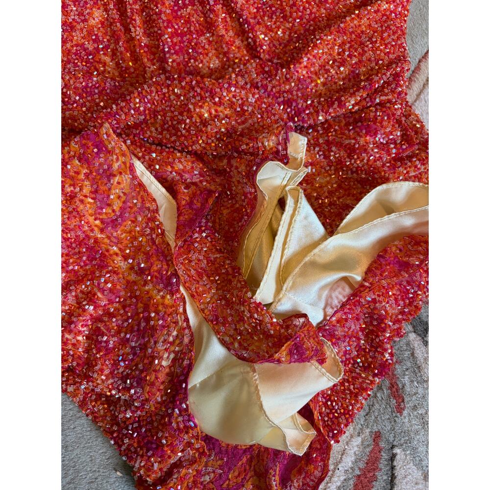 Jovani Y2K 100% Silk Beaded Evening Gown Size 10 Orange Pink Maxi - Picture 4 of 11